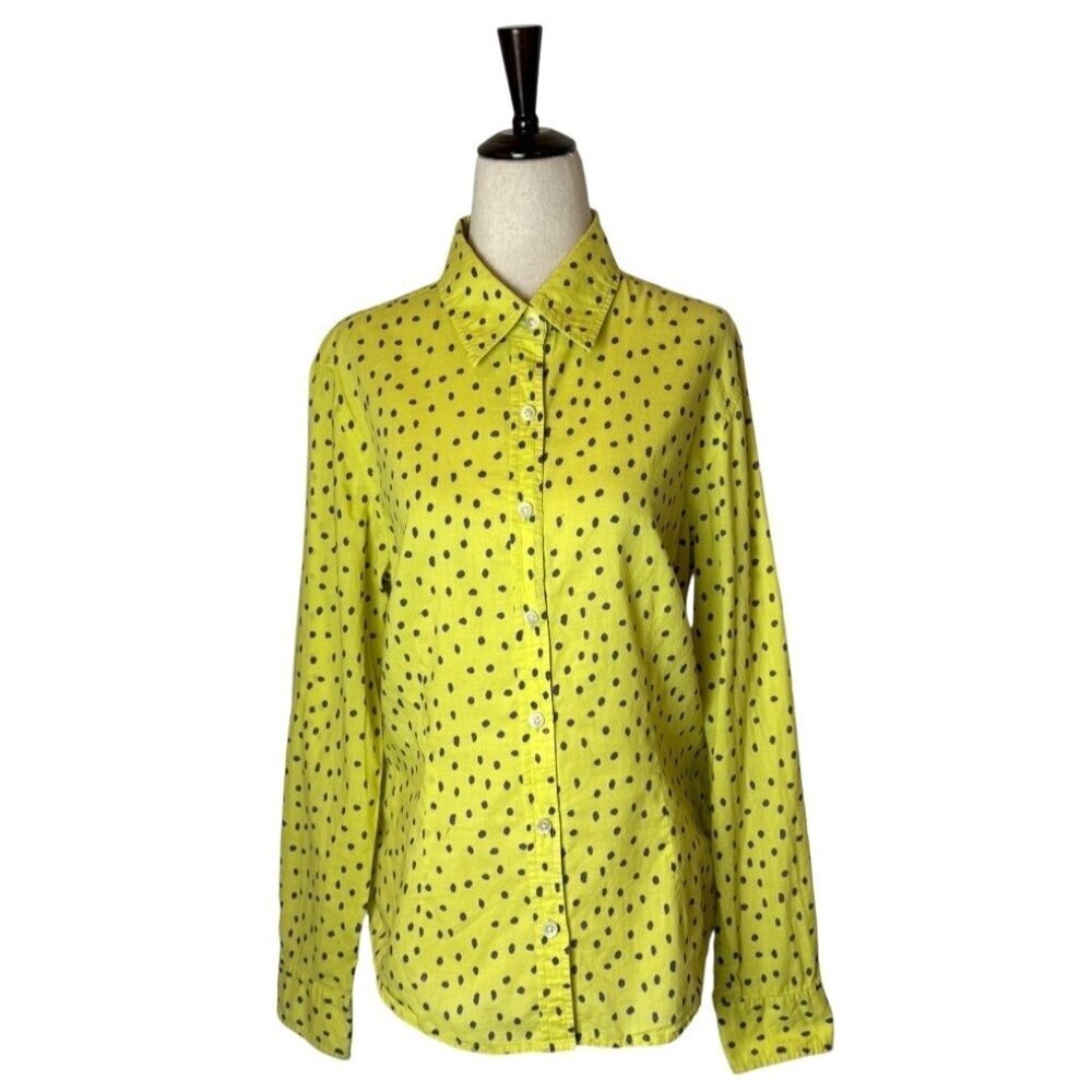 J McLaughlin Shirt Women 8 Yellow Purple Polka Dot Cotton Collared Button Down